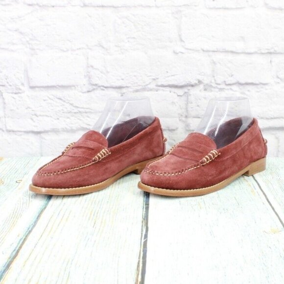 LL Bean Red Suede Slip On Round Toe Loafer Shoes Size 6 Medium - Picture 3 of 9